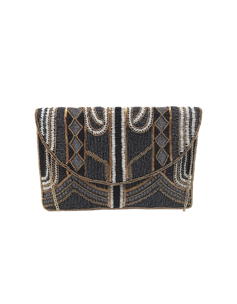 Clutch bag 'Gatsby' - hematite and black beads