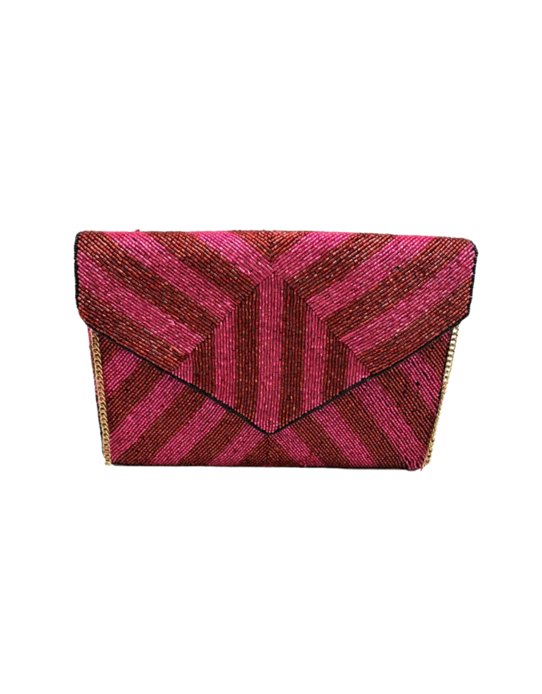 Clutch tas - Fuchsia met rode strepen