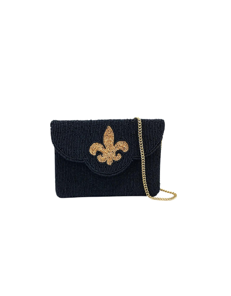 Mini clutch tas - Zwart met gouden Fleur de Lis