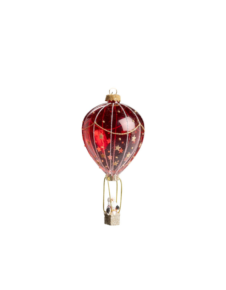 Christmas Bauble - Red hot air balloon with santa