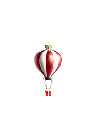 Christmas Bauble - Red/white hot air balloon with present