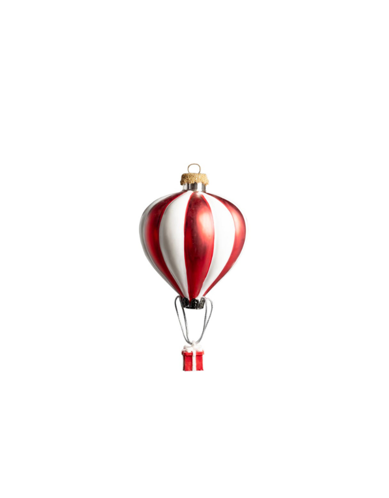Christmas Bauble - Red/white hot air balloon with present