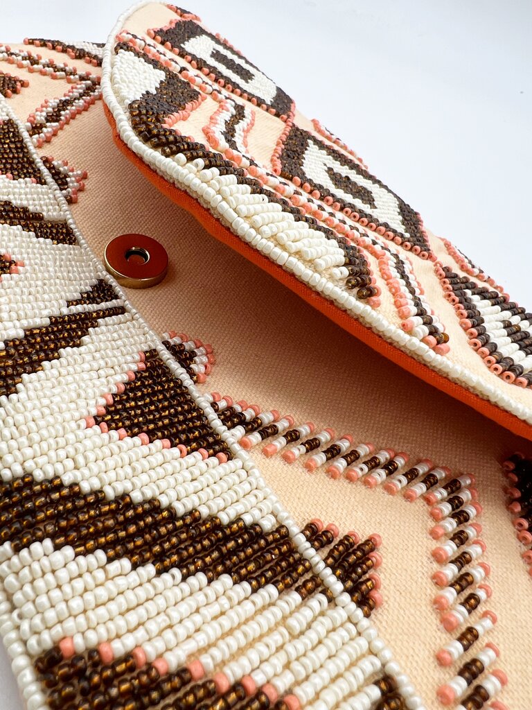 Clutch bag - Geometric design with peach and brown