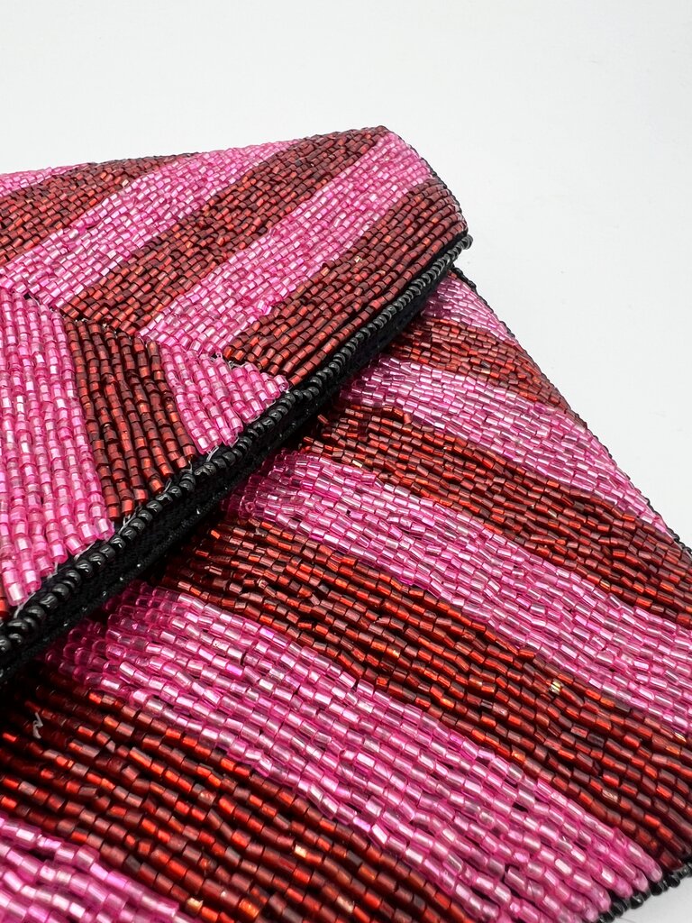 Clutch bag - Fuchsia with red stripes