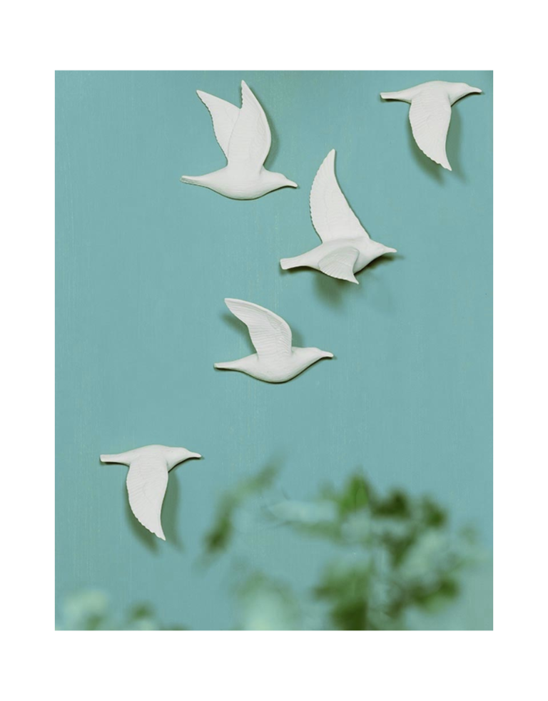 Set van vijf witte porseleine muur vogels