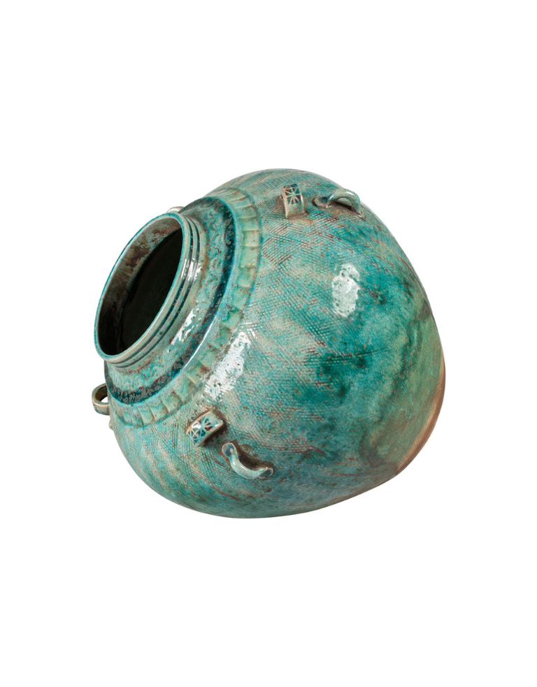 Large handmade green-blue vase from earthenware