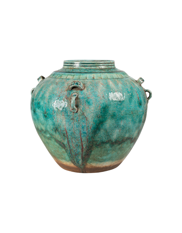 Large handmade green-blue vase from earthenware