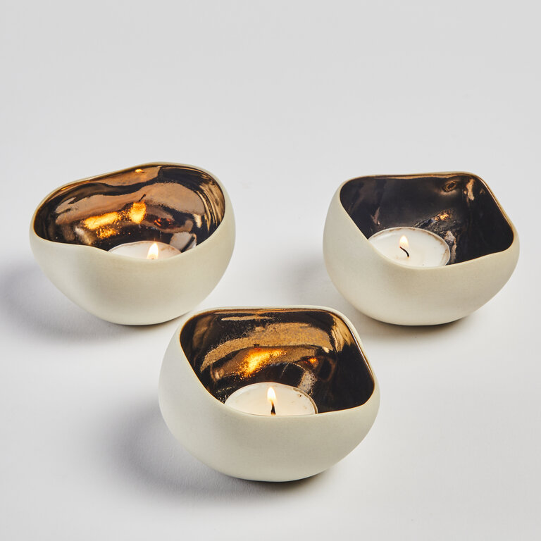 Anoq Trio of tea light/candle holders - in three color combinations