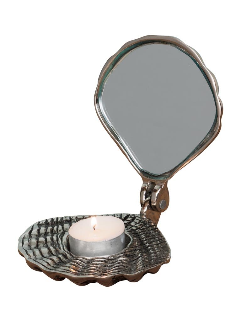 Shell tea light holder with mirror