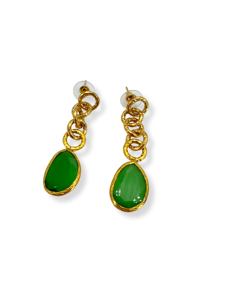 m'Anais Luciana earrings - Groen kattenoog met verguld brons