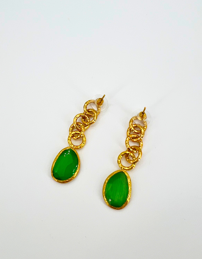 m'Anais Luciana earrings - Green cat eye with bronze chain