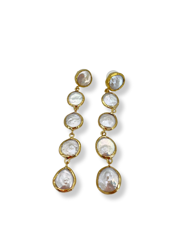 m'Anais Renata – Long Freshwater Pearl Earrings in Gilded Bronze by m'Anais