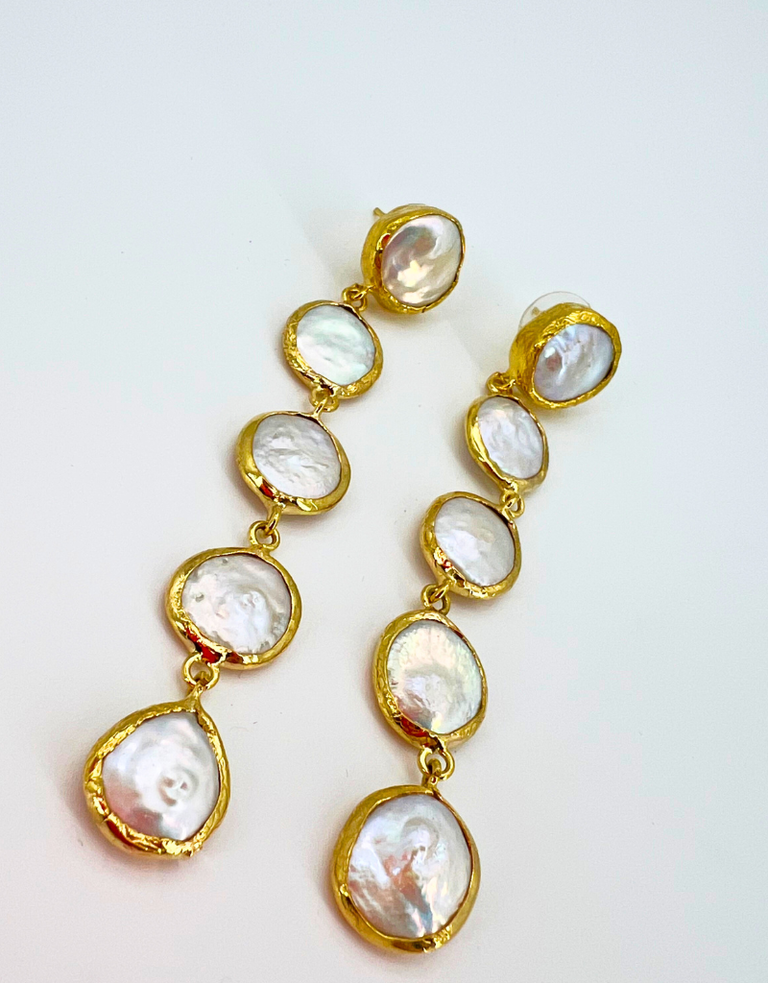 m'Anais Renata earrings - Long five circle pearls two sides