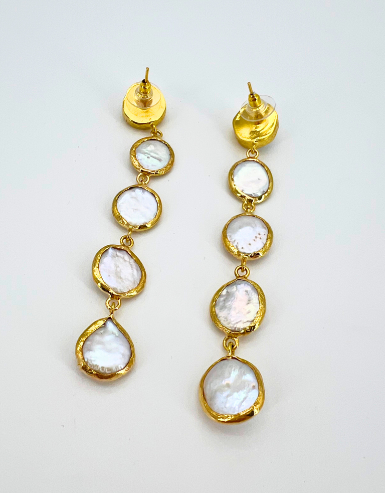 m'Anais Renata – Long Freshwater Pearl Earrings in Gilded Bronze by m'Anais