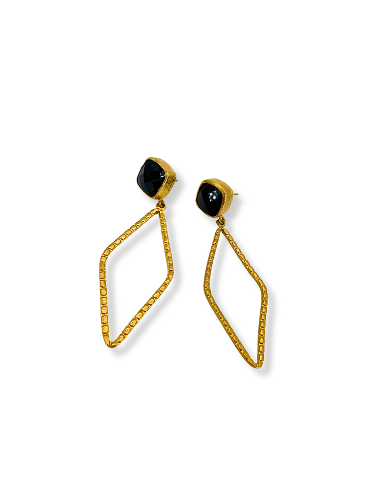 m'Anais Celia earrings - onyx and diamond shaped hoop