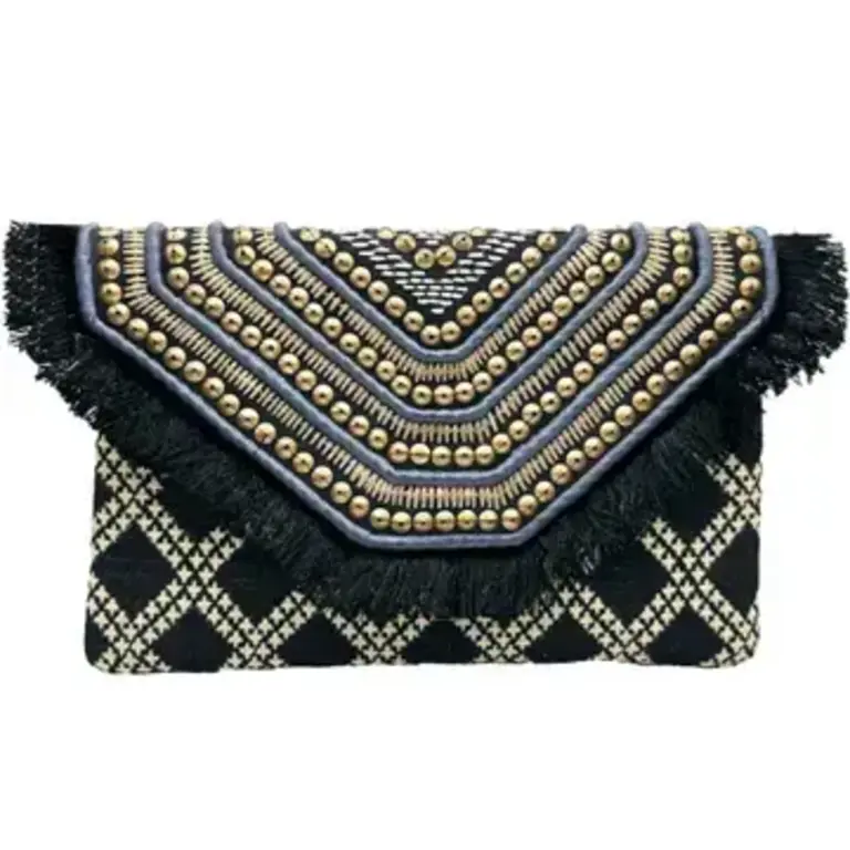 Clutch - Black and blue design with studs.