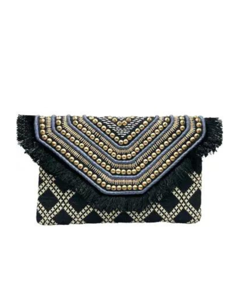 Clutch - Black and blue design with studs.