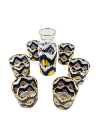 Les Ottomans Ikat goud  karaf en glazen set - zwart Les Ottomans Ikat goud  karaf en glazen set - zwart