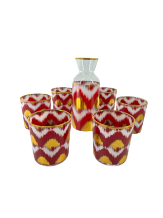 Les Ottomans Ikat gold decanter set -  red Les Ottomans Ikat gold decanter set -  red