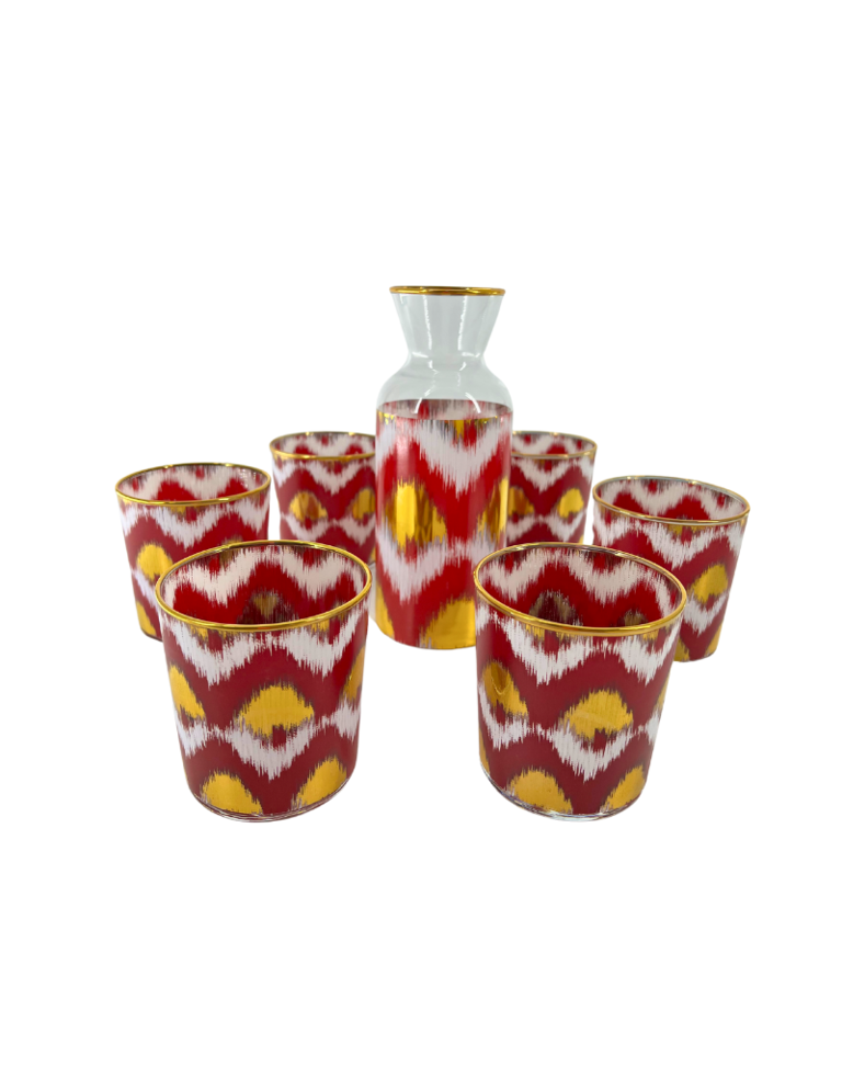 Les Ottomans Ikat gouden karaf en 6 glazen set  - rood