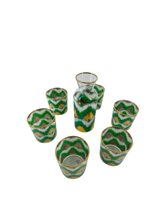 Les Ottomans Ikat gouden karaf en glazen set - groen Les Ottomans Ikat gouden karaf en glazen set - groen