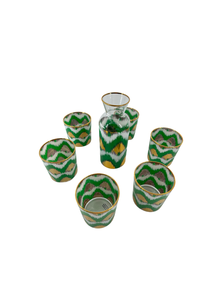 Les Ottomans Ikat gouden karaf en 6 glazen set - groen