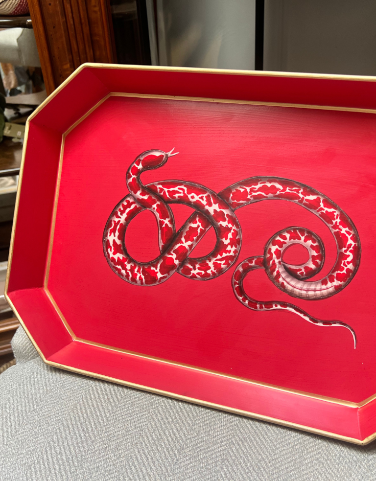 Les Ottomans Iron tray - Red with snake - 43 x 30 cm