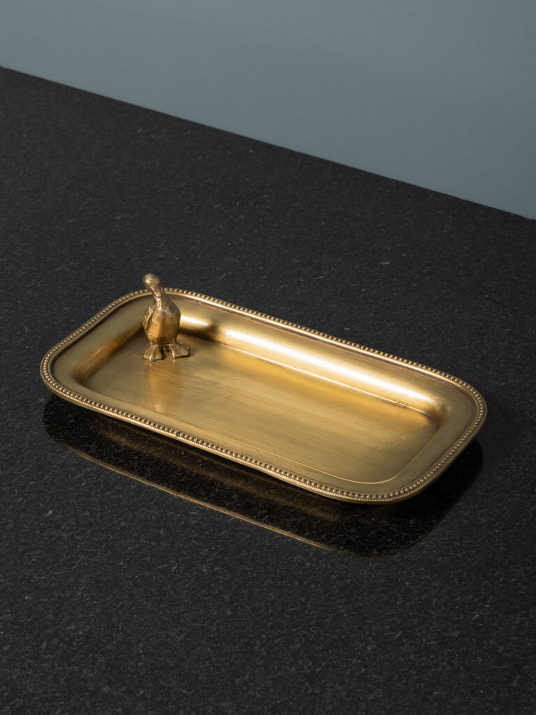 Brass trinket tray with duck