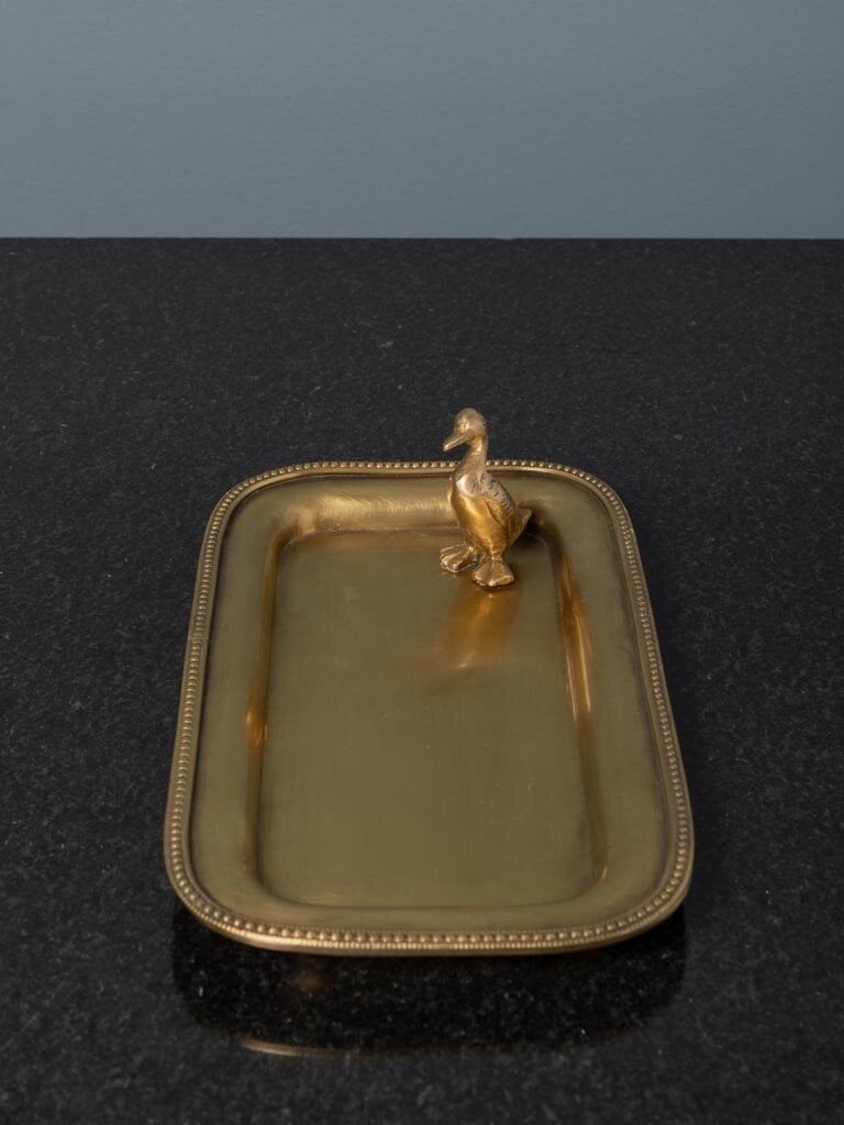 Brass trinket tray with duck