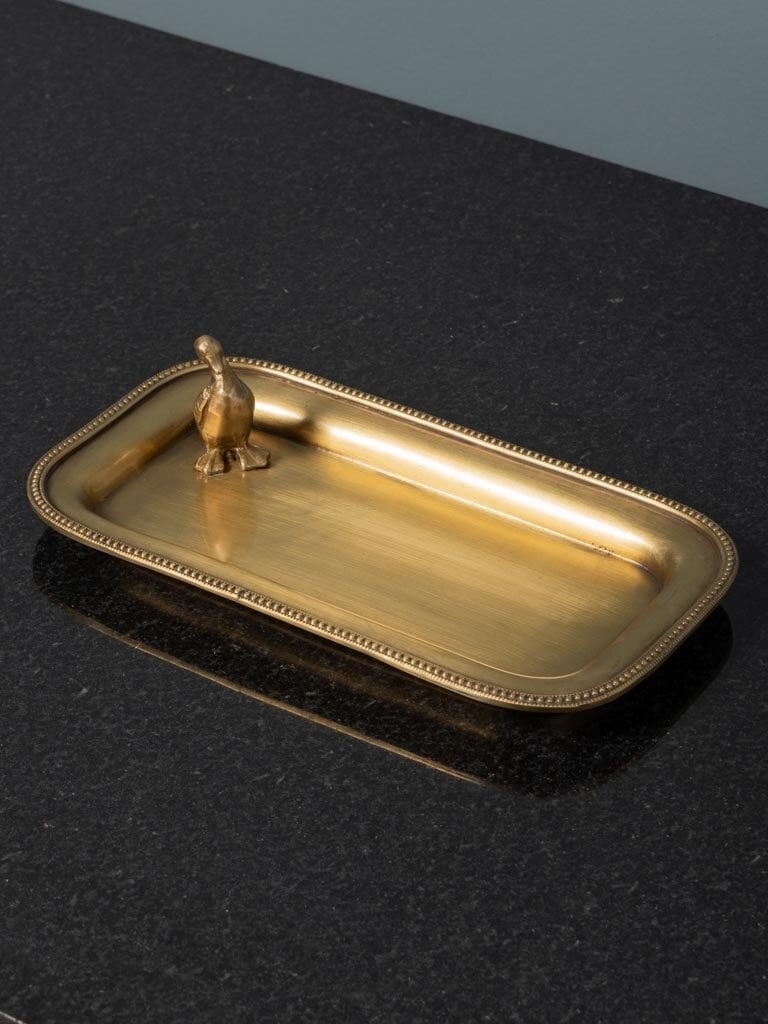 Brass trinket tray with duck