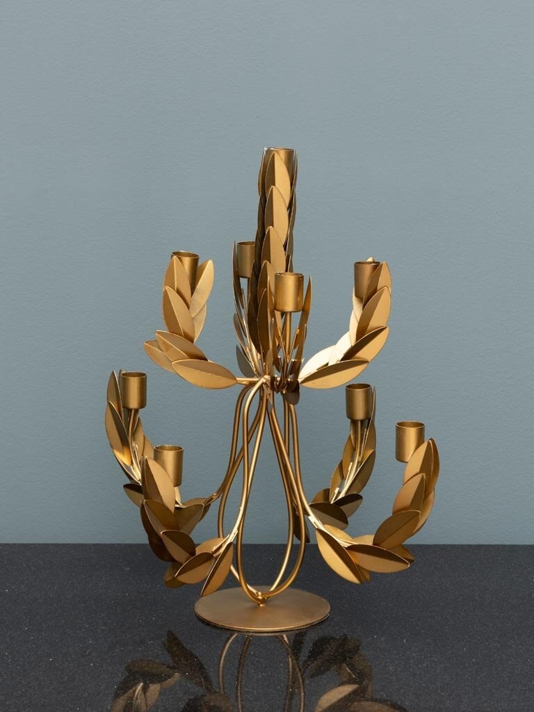 Nine-armed candleholder laurel leaves