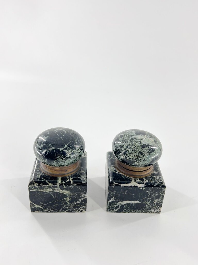Vintage Set van twee donker marmeren inktpotten