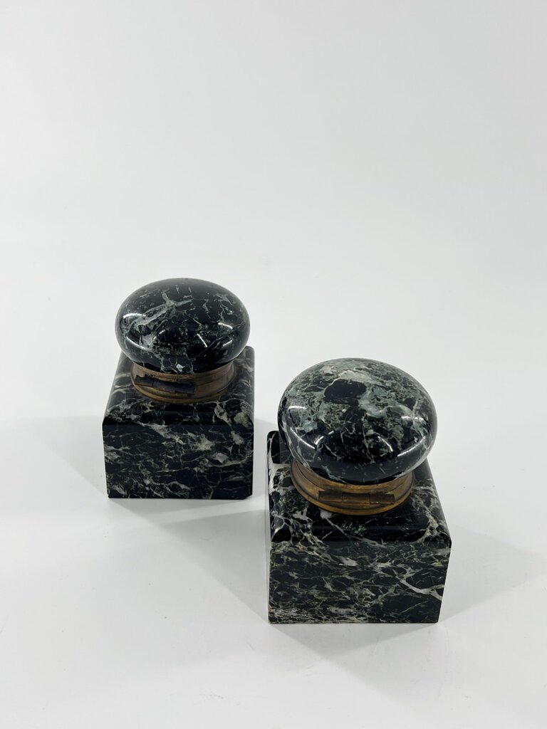 Vintage Set of two dark marble ink pots