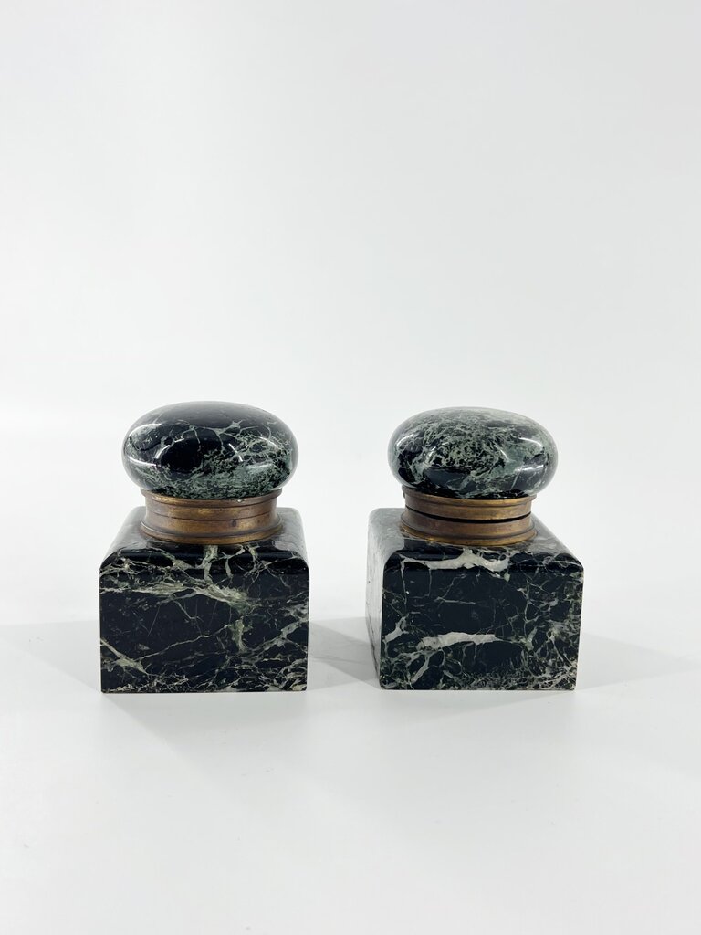 Vintage Set of two dark marble ink pots