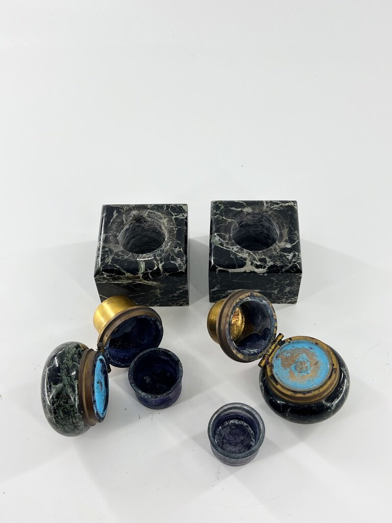 Vintage Set of two dark marble ink pots