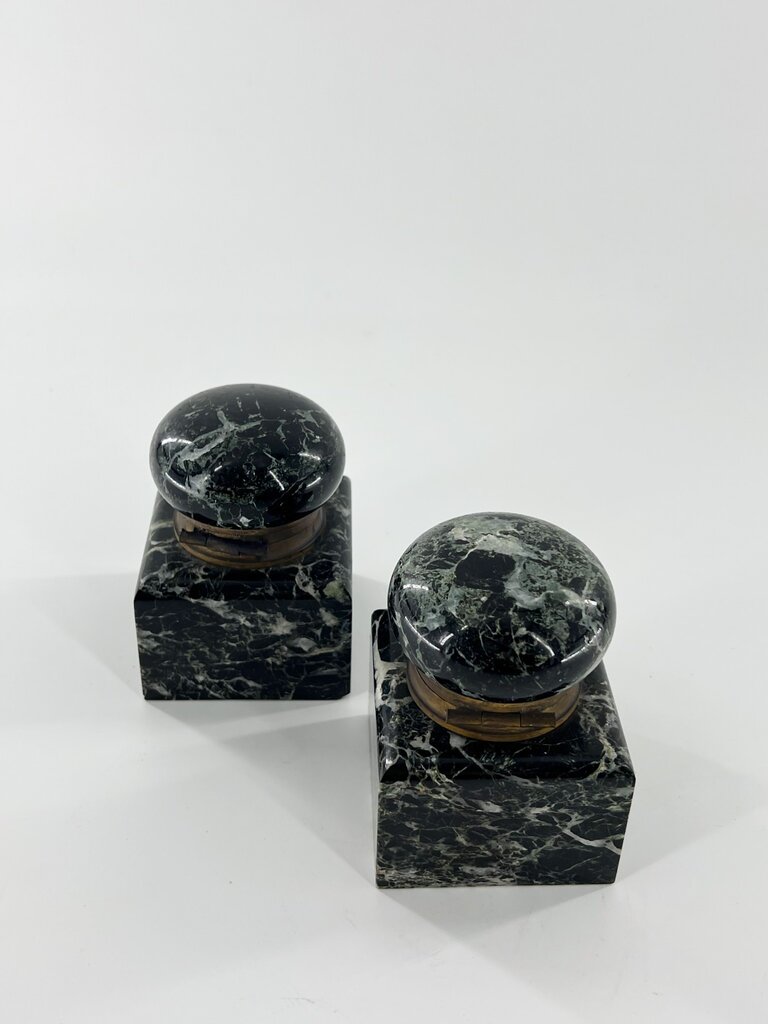 Vintage Set of two dark marble ink pots