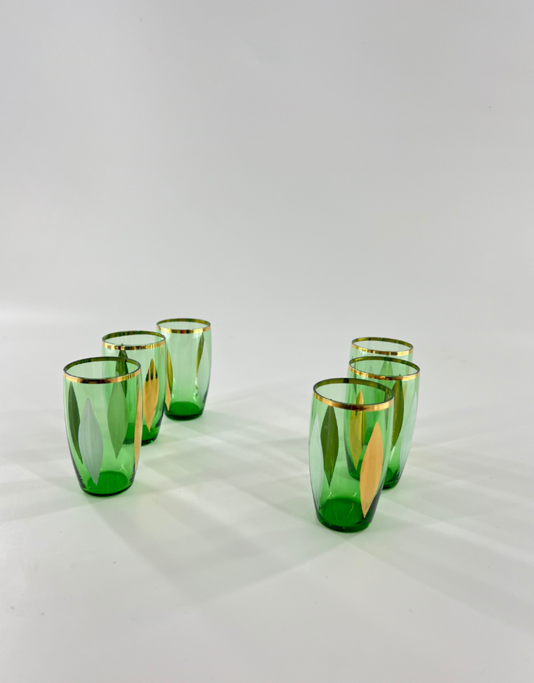 Vintage Green bohemian glass decanter with six glasses