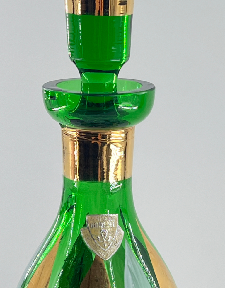 Vintage Green bohemian glass decanter with six glasses