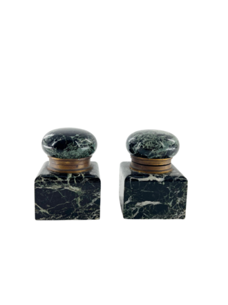 Vintage Set of two dark marble ink pots Vintage Set of two dark marble ink pots
