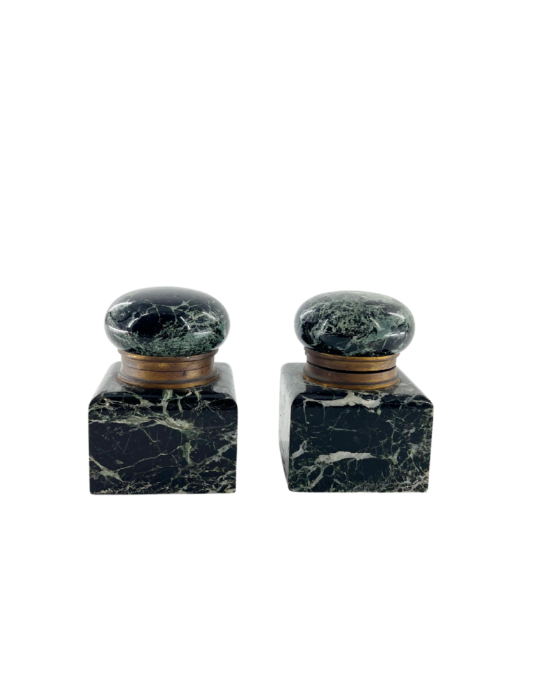 Vintage Set van twee donker marmeren inktpotten