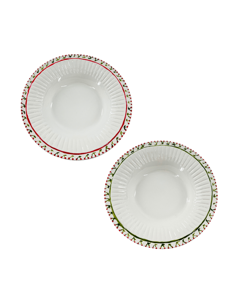 Marlies Boomsma Handpainted deep plate - Cherry - Red and Green