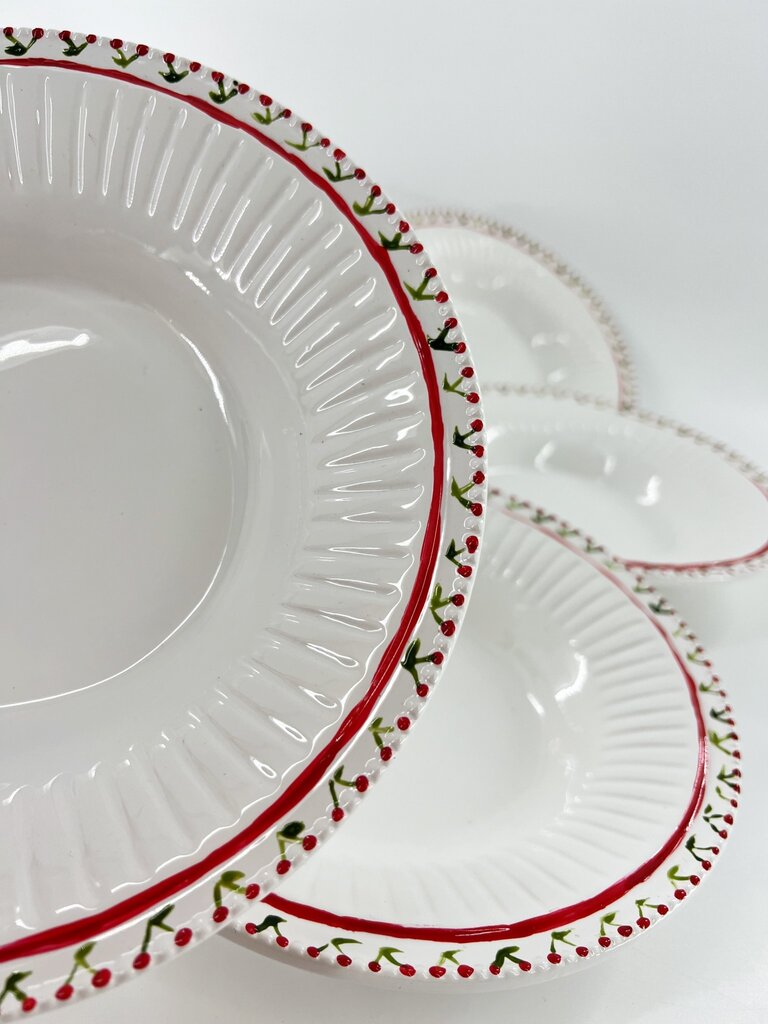 Marlies Boomsma Handpainted deep plate - Cherry - Red and Green