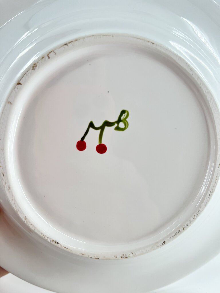 Marlies Boomsma Handpainted deep plate - Cherry - Red and Green