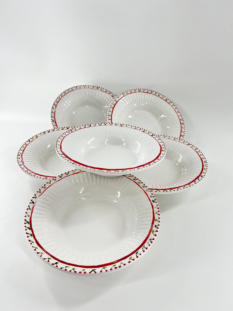 Marlies Boomsma Handpainted deep plate - Cherry - Red and Green