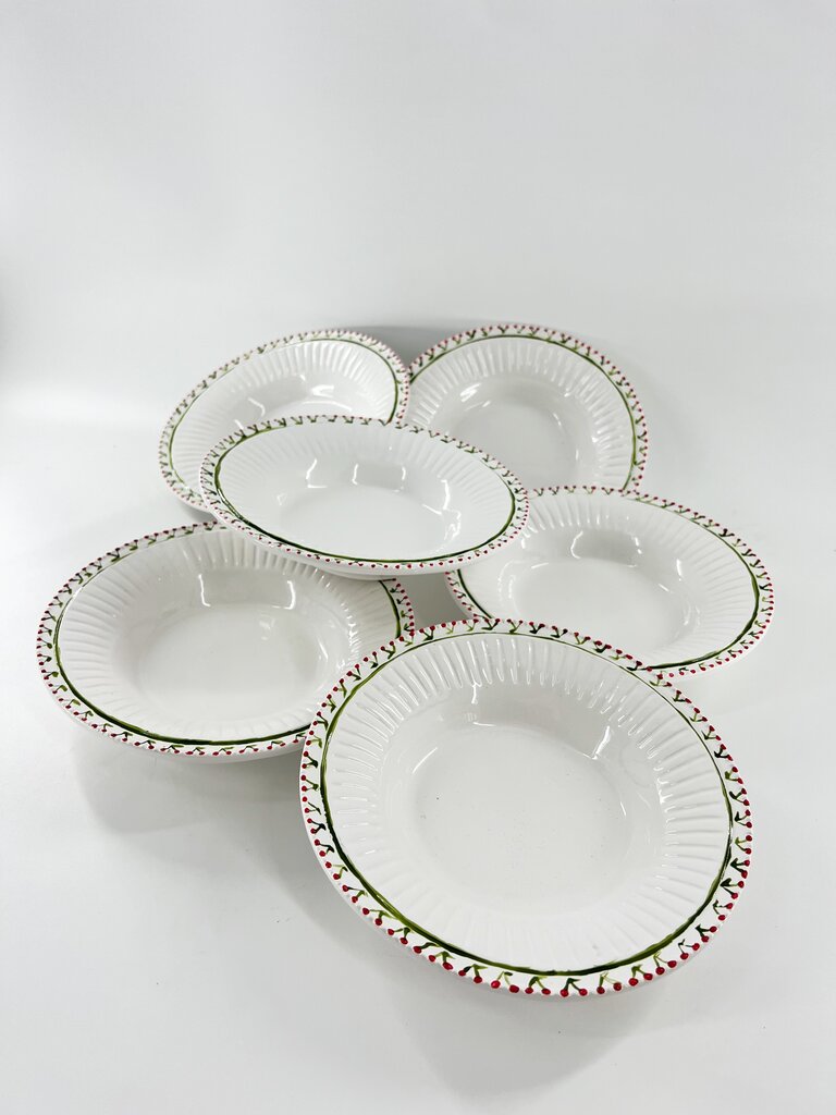 Marlies Boomsma Handpainted deep plate - Cherry - Red and Green