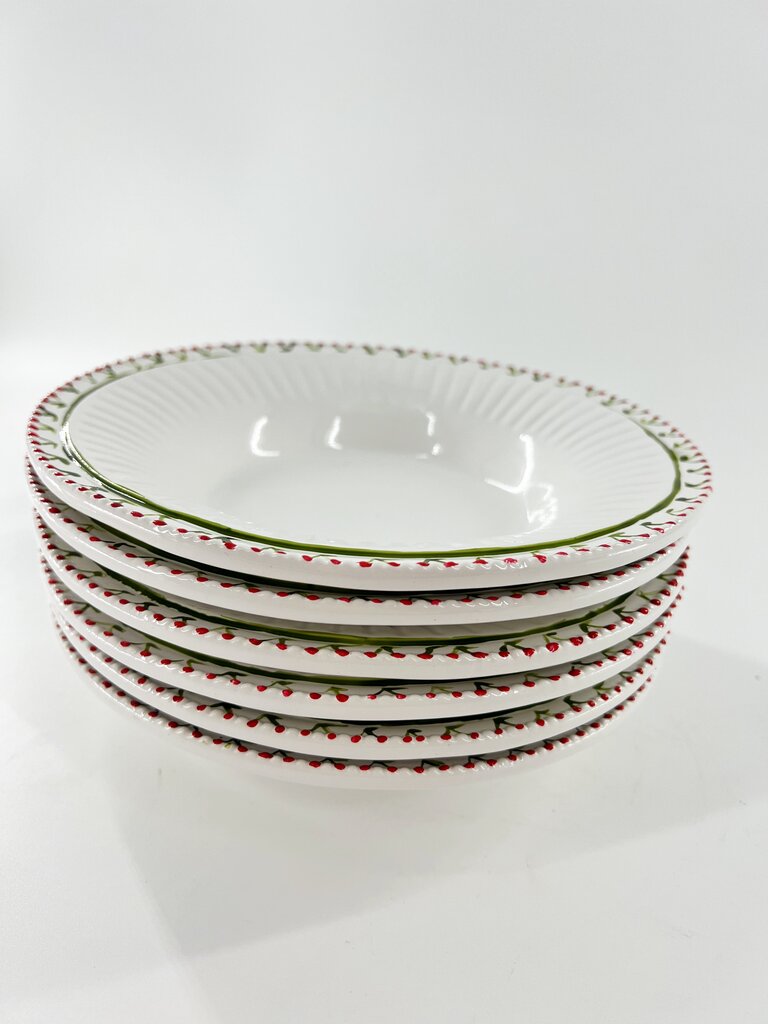 Marlies Boomsma Handgeschilderd diep bord - Kers - Rood en Groen