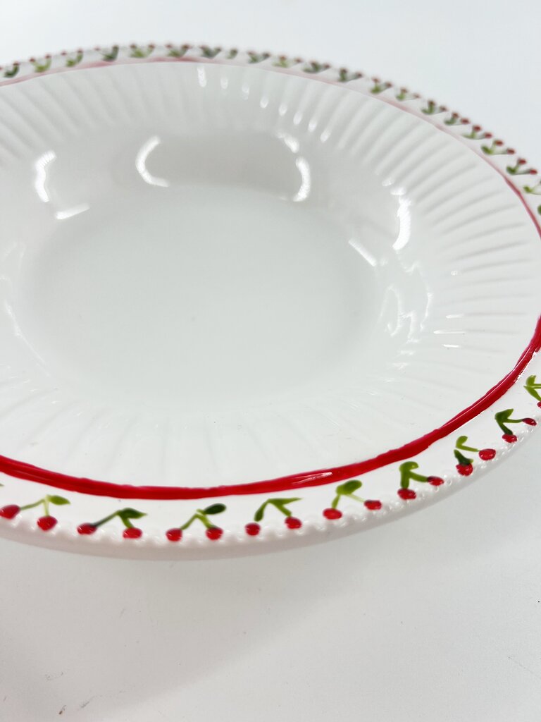 Marlies Boomsma Handpainted deep plate - Cherry - Red and Green