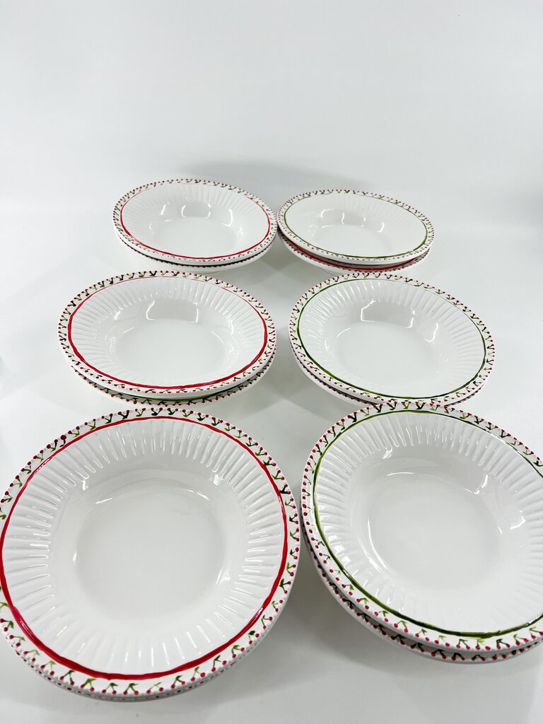 Marlies Boomsma Handpainted deep plate - Cherry - Red and Green