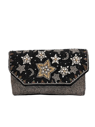 Clutch - zwart fluweel met maan en sterren Clutch - zwart fluweel met maan en sterren