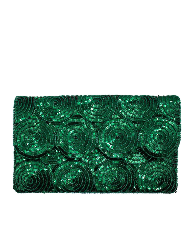 Clutch - smaragd groen met pailletten en kralen